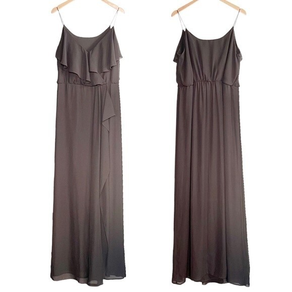 Amsale Dresses & Skirts - Nouvelle Amsale Drew Gray Chiffon Ruffle Wrap Spaghetti Strap Slip Dress Size XL